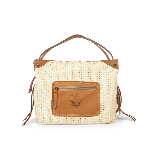 2954 Raffia Bag with Double Handle in Genuine Leather