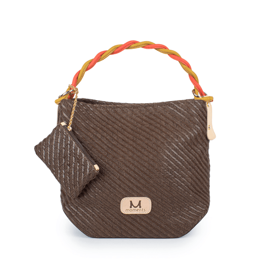 2908 Raffia Bag with Braided Leather Handle