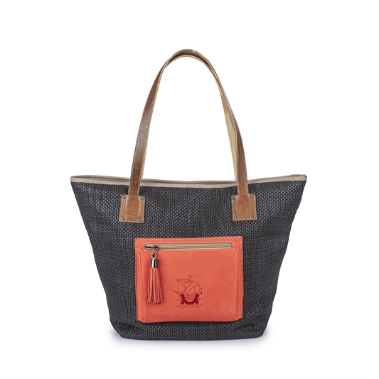 2930 Raffia Shopper with Leather Trim